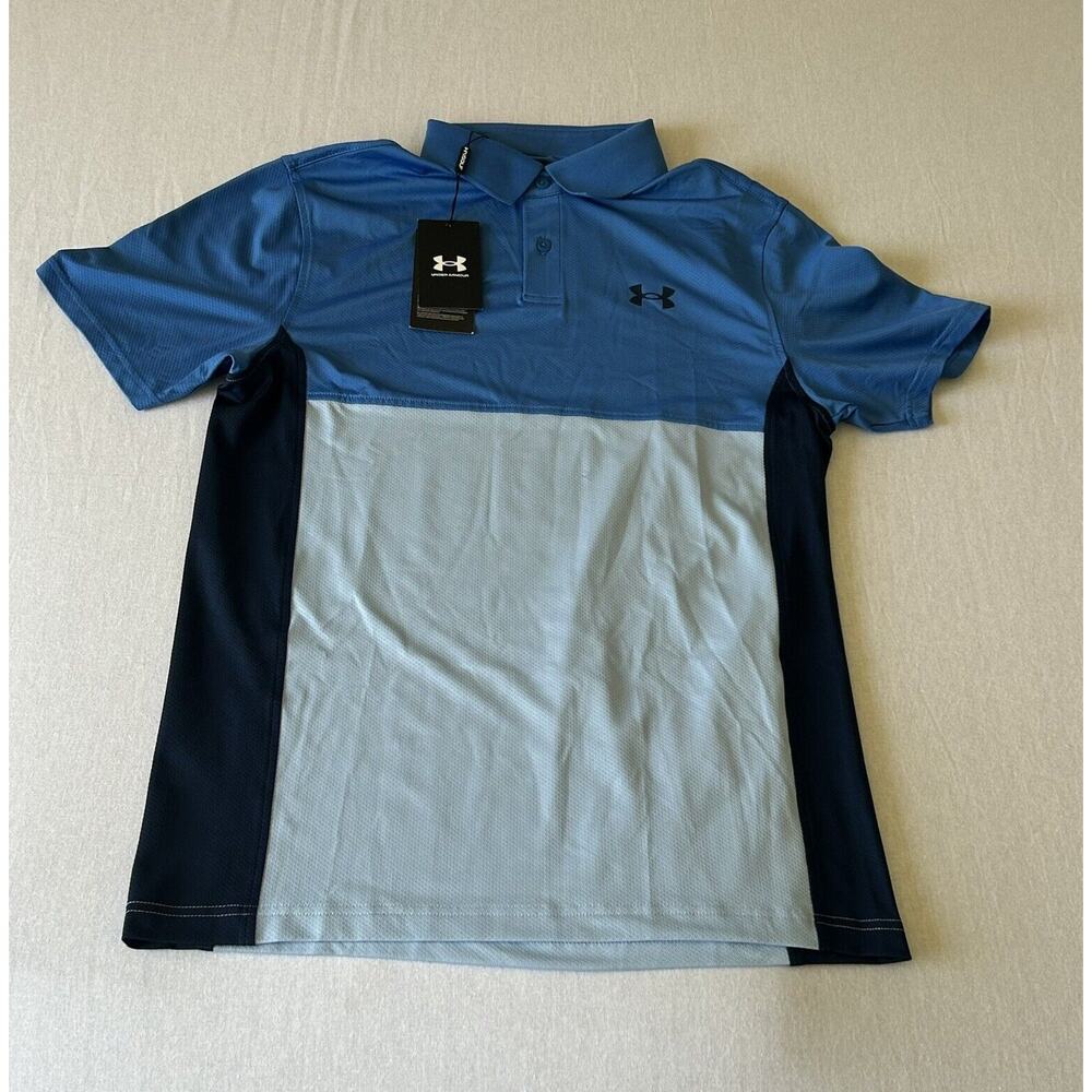 Under Armour Mens Golf Polo UA Performance Color Blocked Polo Shirt Blue SM READ